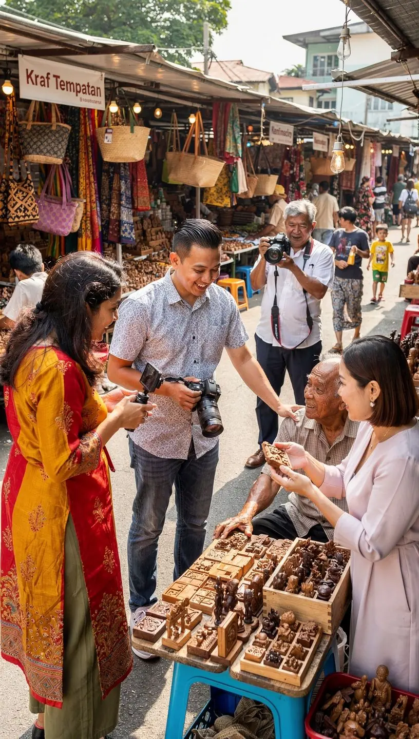 An influencer creating content with various brand products displayed on a stylish table.