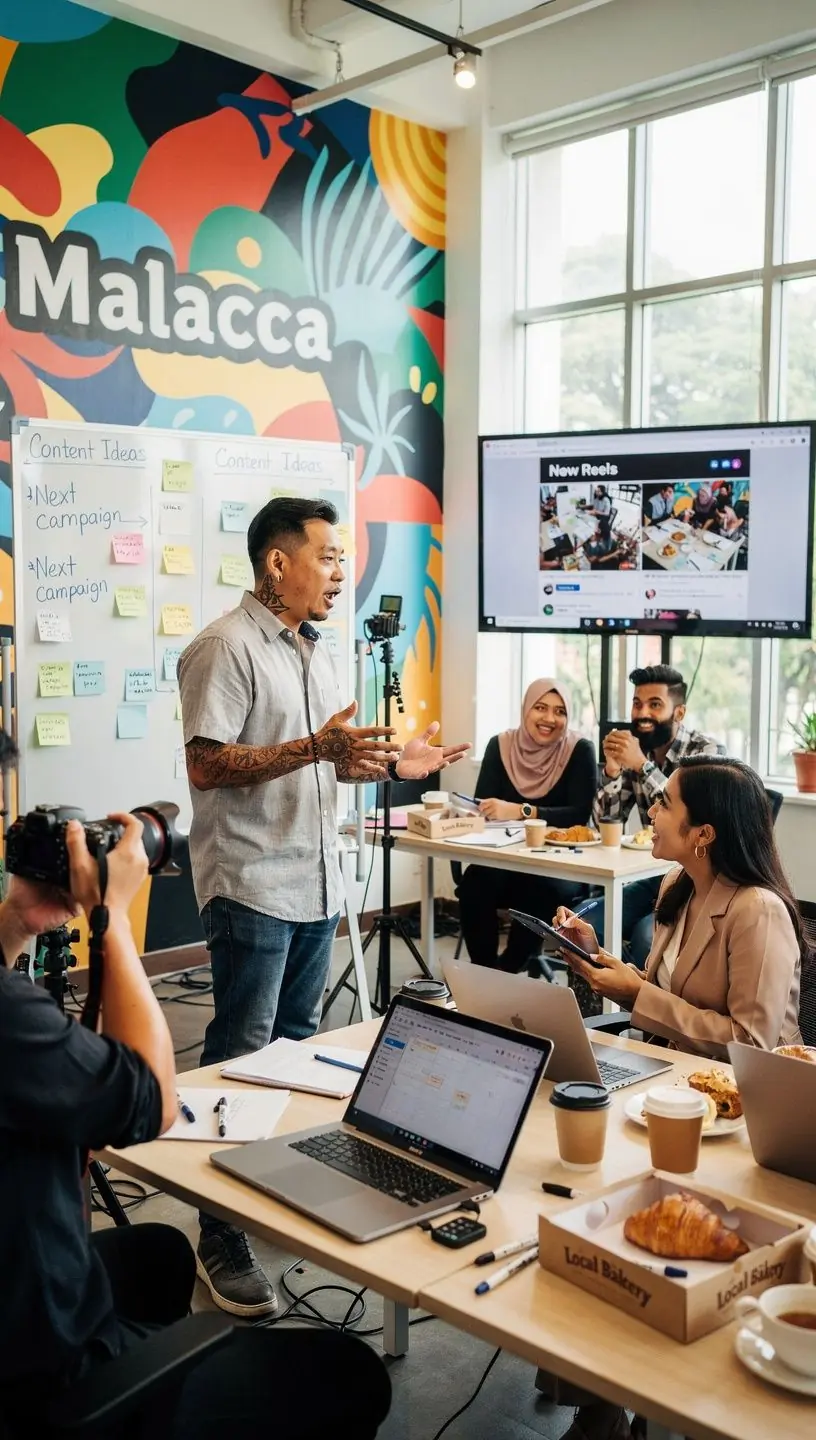 A vibrant outdoor photoshoot featuring a popular influencer showcasing a product from a local brand.