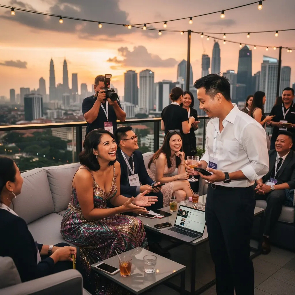 A cheerful influencer unboxing a package from a brand while filming for their social media audience.