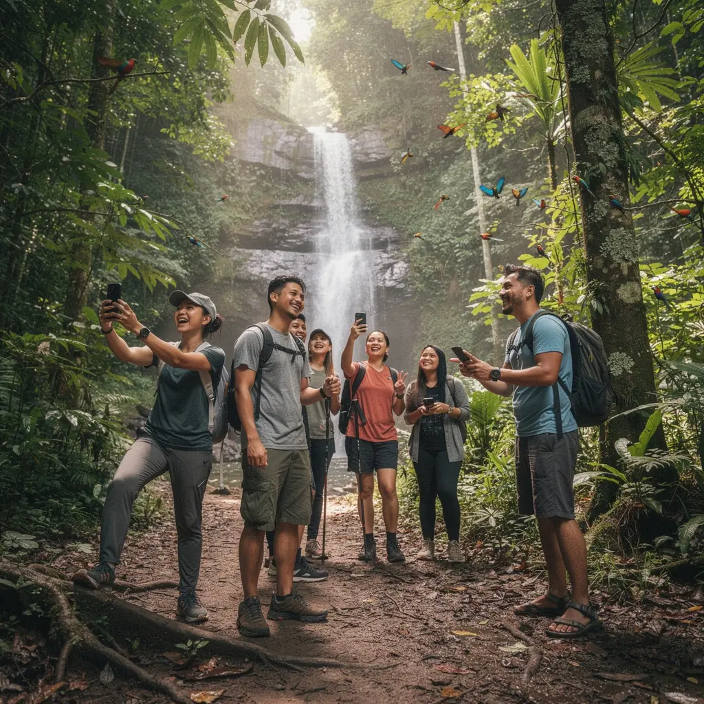 An influencer at a promotional event, interacting with fans and promoting a brand's latest campaign.