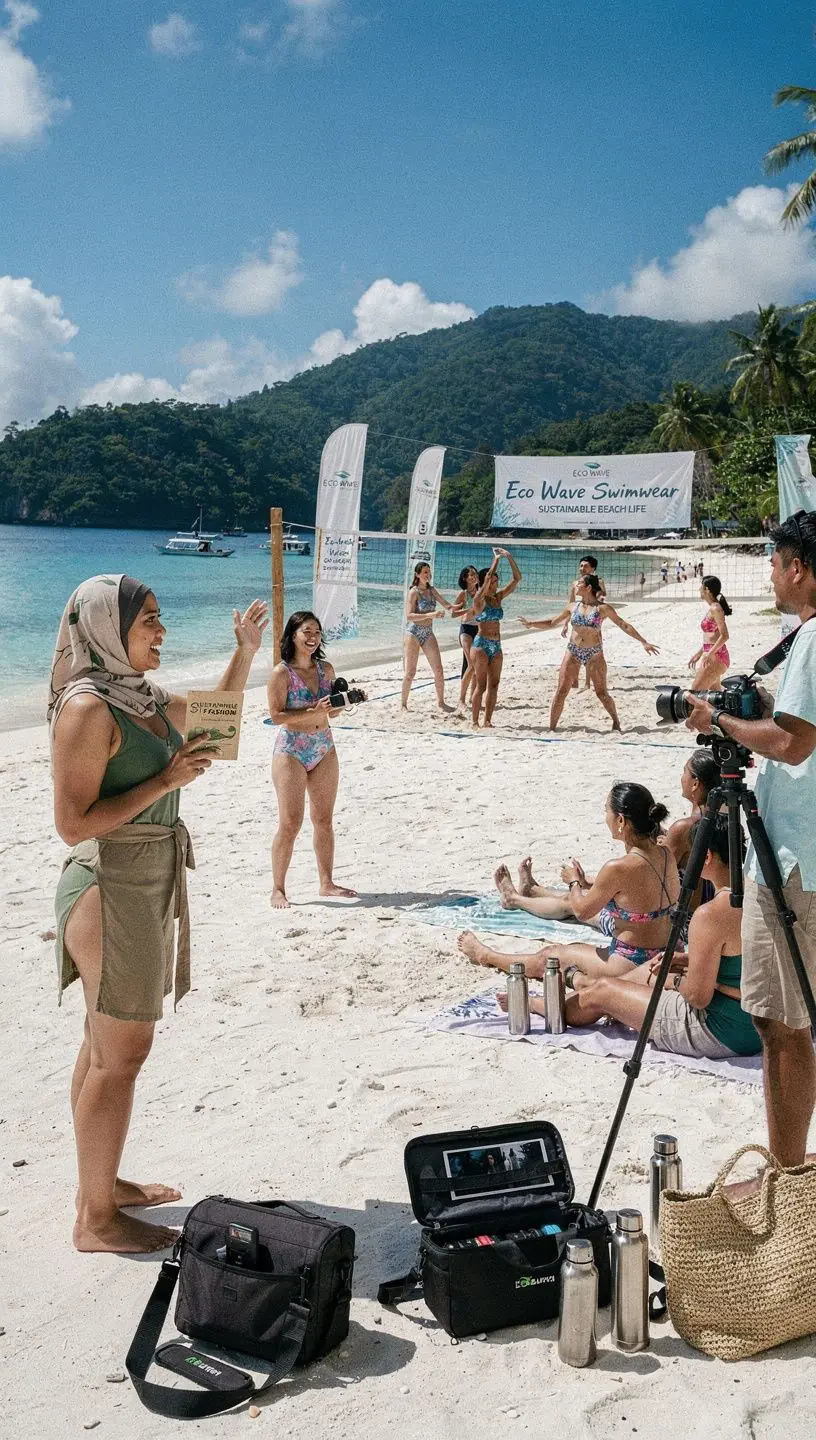 A social media influencer engaging with a brand representative at a networking event in Malaysia.
